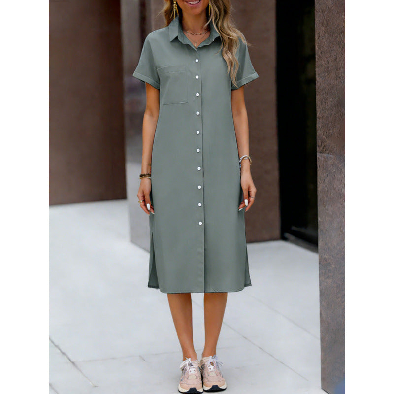 Vestido camisero midi con cuello sastre y botones