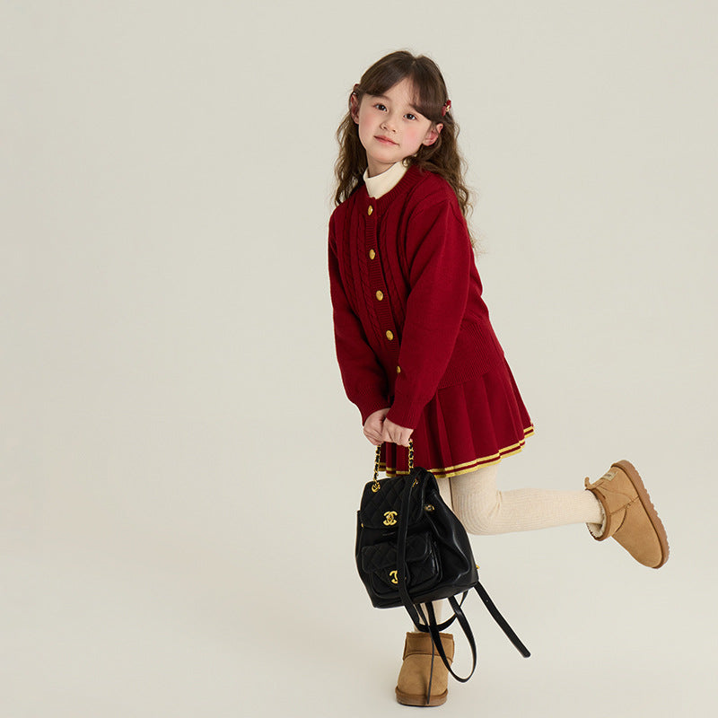 Girls’ Knit Cardigan & Pleated Skirt Set
