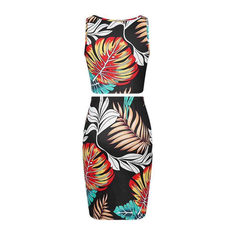 Black Printed Set: Light Top and Short Skirt