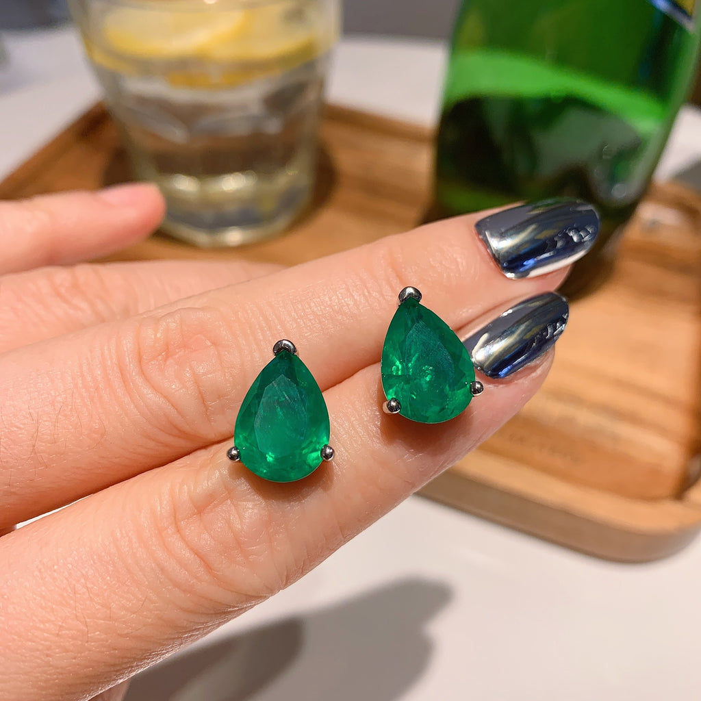Boucles d'oreilles pendantes poire émeraude