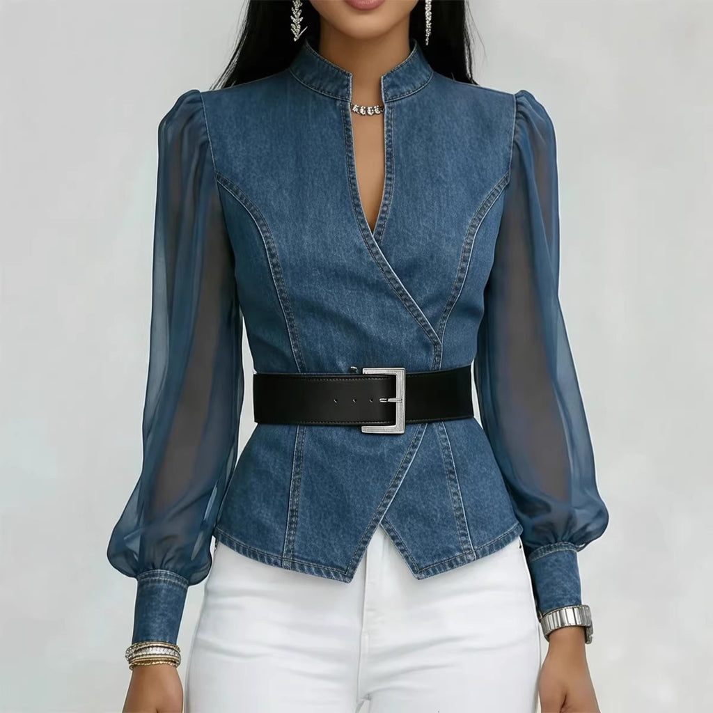 V-Neck Lace Top with Long Sleeves