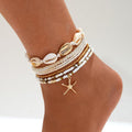 Set de tobilleras con cuentas de conchas y estrellas de mar