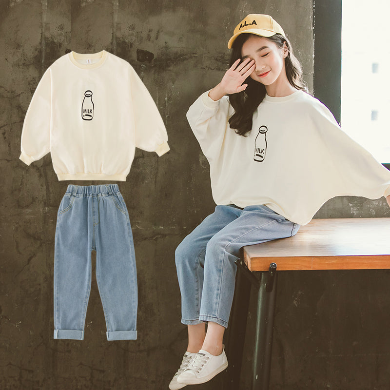 Girls’ Printed Top & Jeans Set