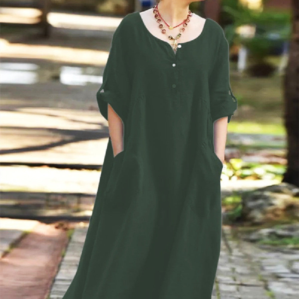 Vestido Suelto Sólido de Corte Acampanado para Mujer
