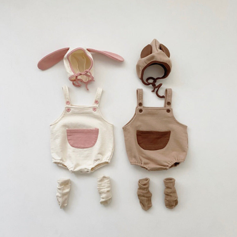 Cotton Baby Romper with Straps with Bonnet Option