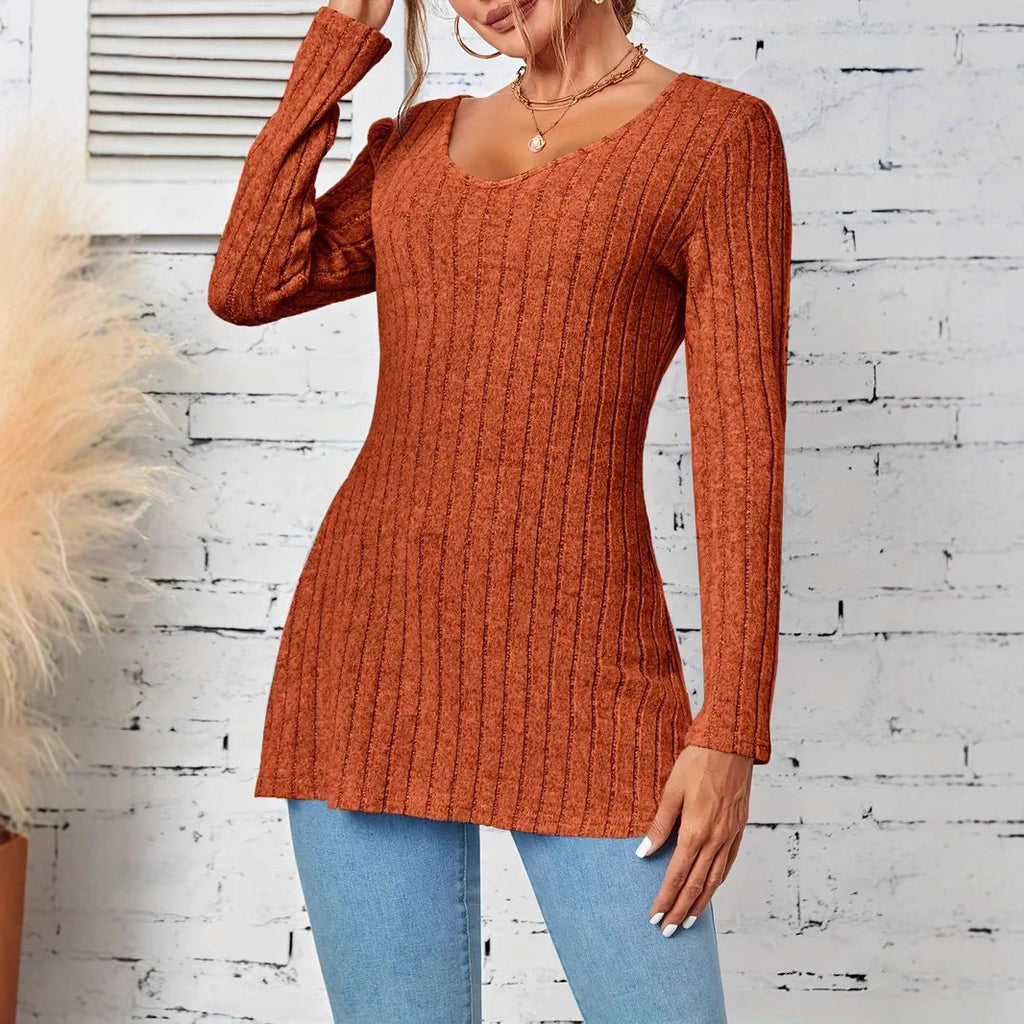 Top de punto acanalado ajustado de manga larga