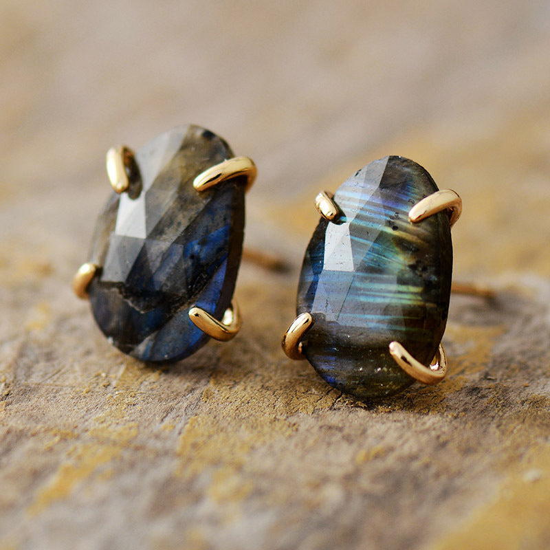 Pendientes de cristal en tono labradorita