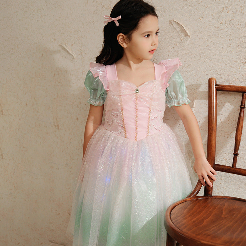 "Mermaid" Princess Dress with Puff Sleeves Little Girl