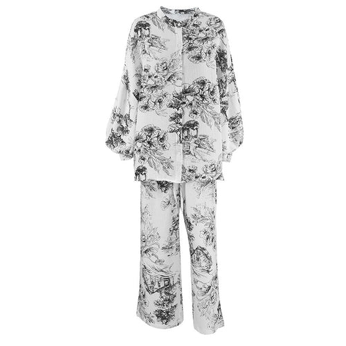 Pijama de algodón transpirable: camiseta de manga larga y pantalón
