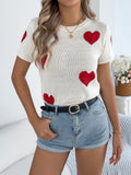 Long Open-Knit Cardigan with Leaf Pattern and Short Sleeves