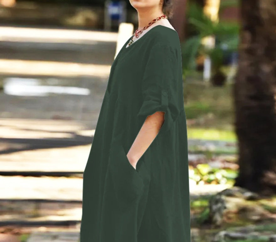 Vestido Suelto Sólido de Corte Acampanado para Mujer