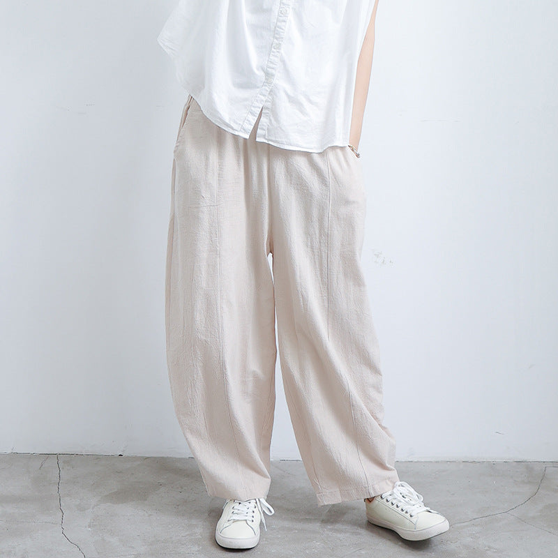 Pantalones Harem Anchos de Algodón y Lino