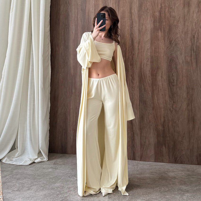 Conjunto de salón de punto de 3 piezas con pantalón y top de manga larga
