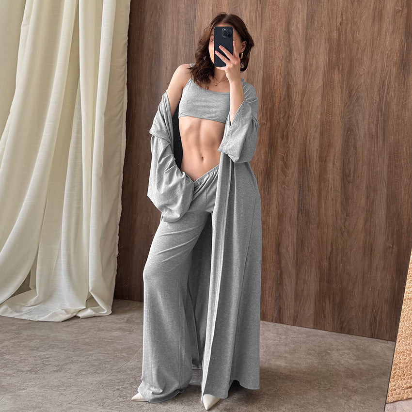 Conjunto de salón de punto de 3 piezas con pantalón y top de manga larga