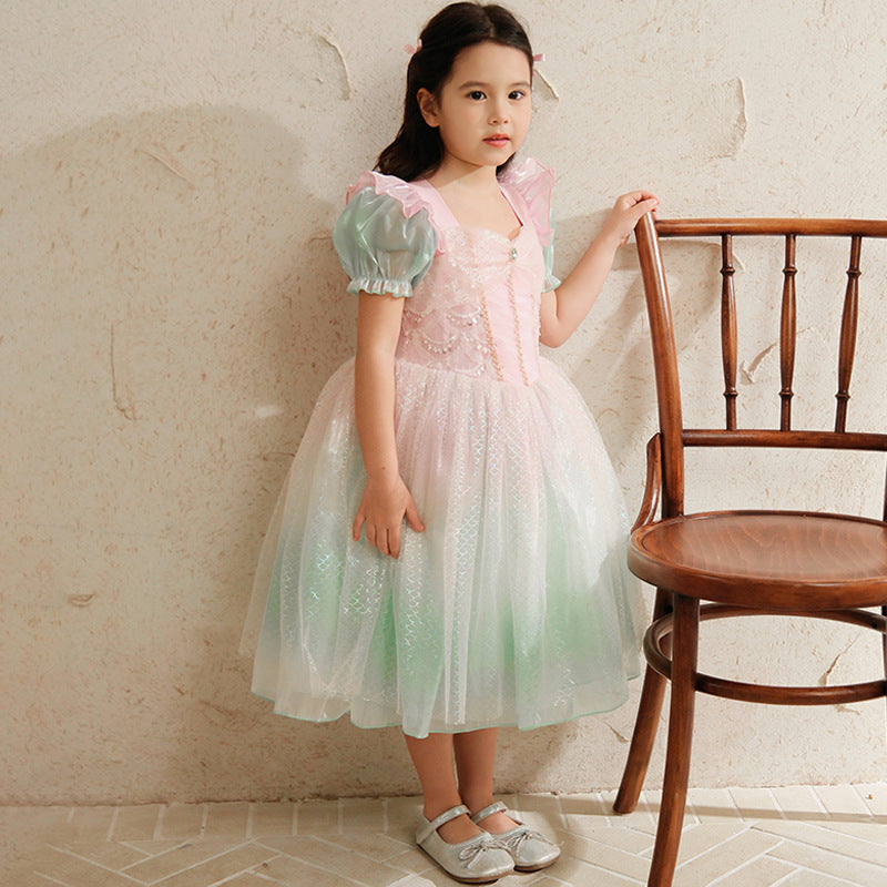 "Mermaid" Princess Dress with Puff Sleeves Little Girl