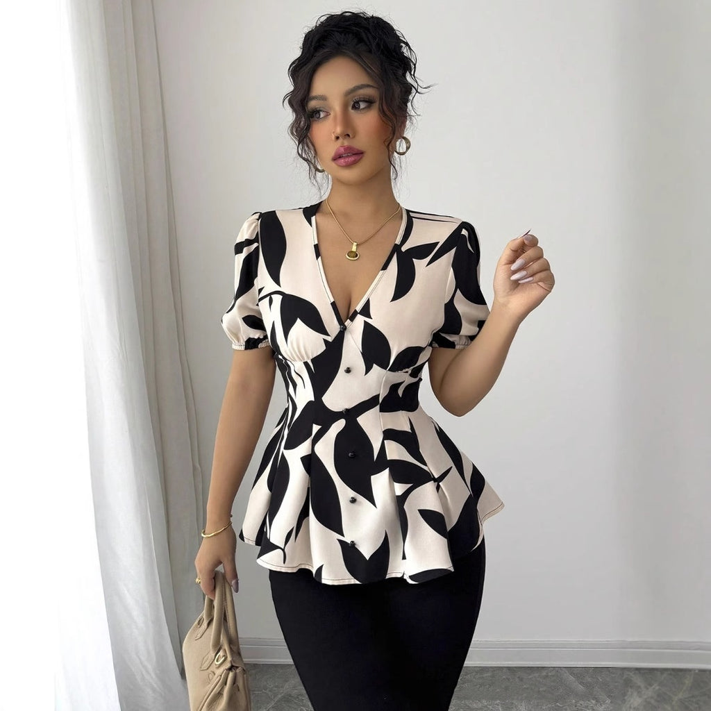 Elegant Floral Print Summer Blouse for Women