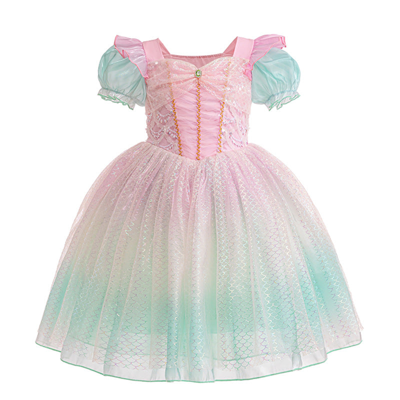 "Mermaid" Princess Dress with Puff Sleeves Little Girl