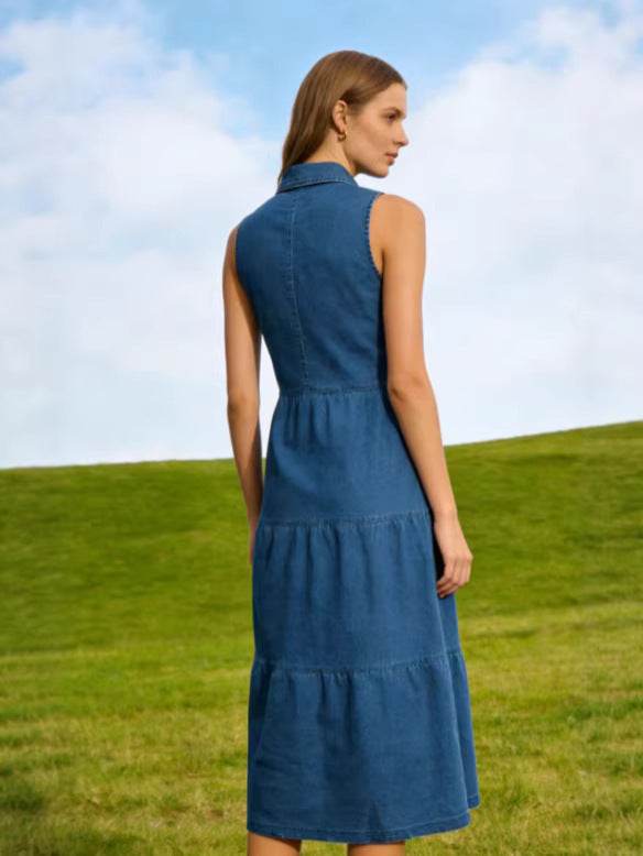 High-Waisted Long Denim Dress