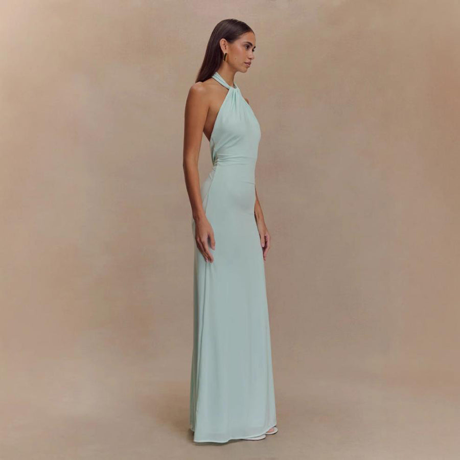Vestido largo ajustado sin espalda con cuello halter
