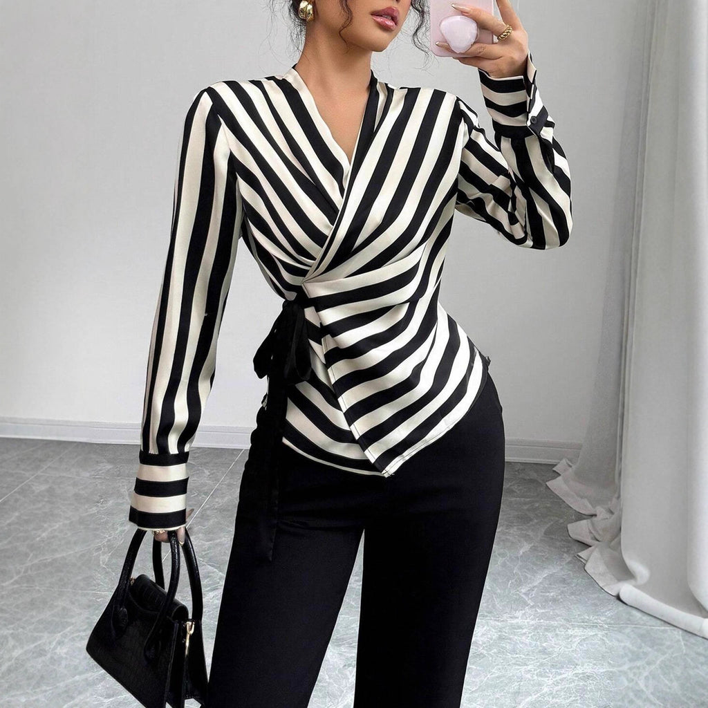Elegant Striped Long Sleeve Shirt for Women