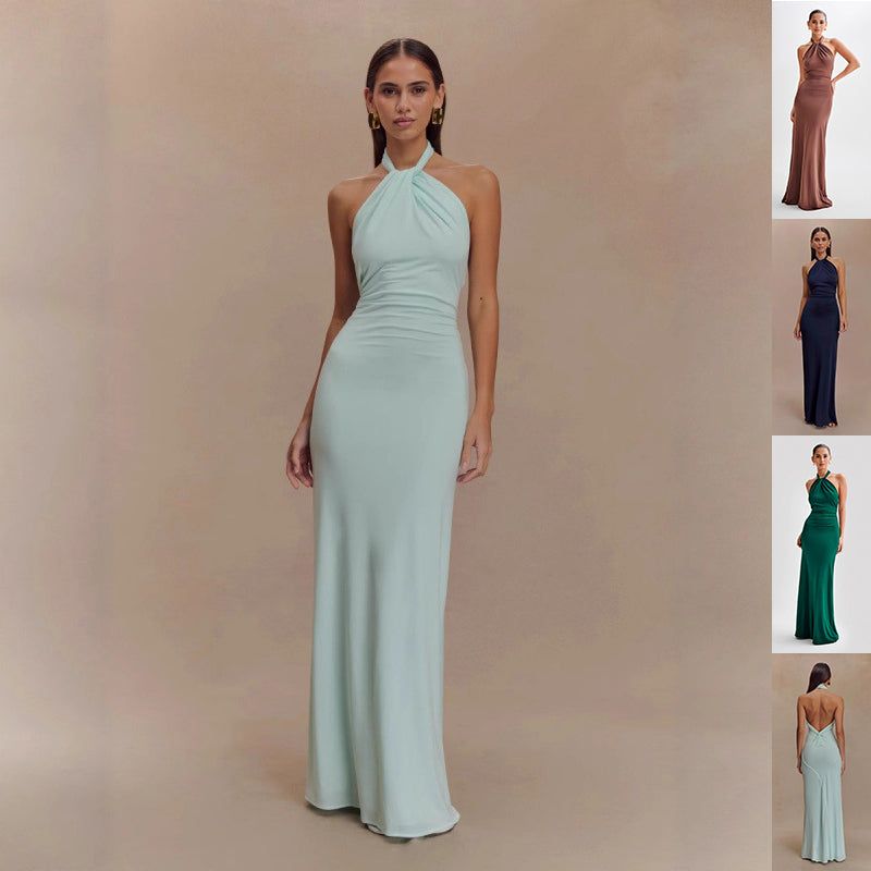 Vestido largo ajustado sin espalda con cuello halter