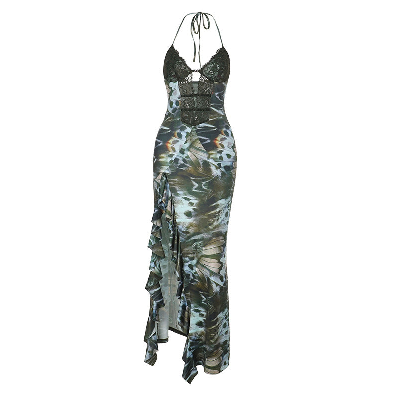 Vestido Midi con Espalda Abierta, Escote Pronunciado y Elegante Abertura