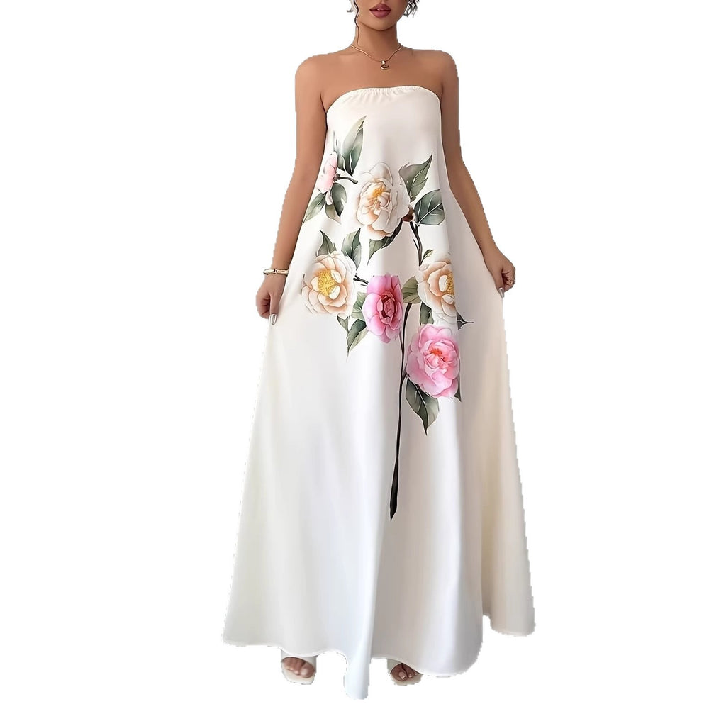 Long Floral Strapless Dress with Flowing Fit
