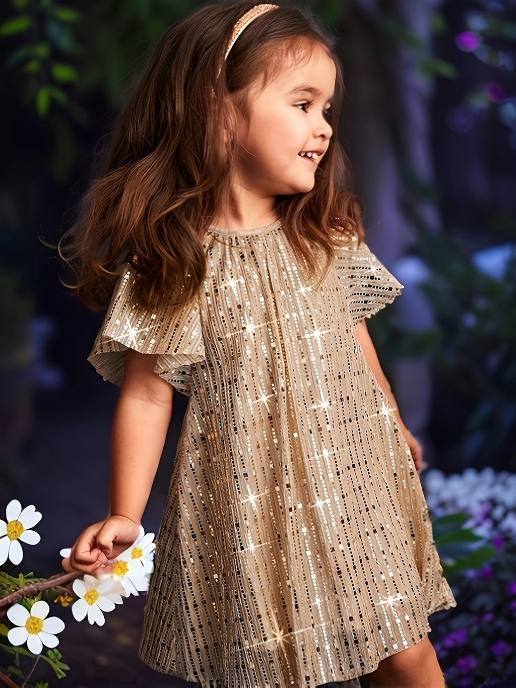 Girls Sequin Princess Dress Short Sleeves (Pink or Apricot)
