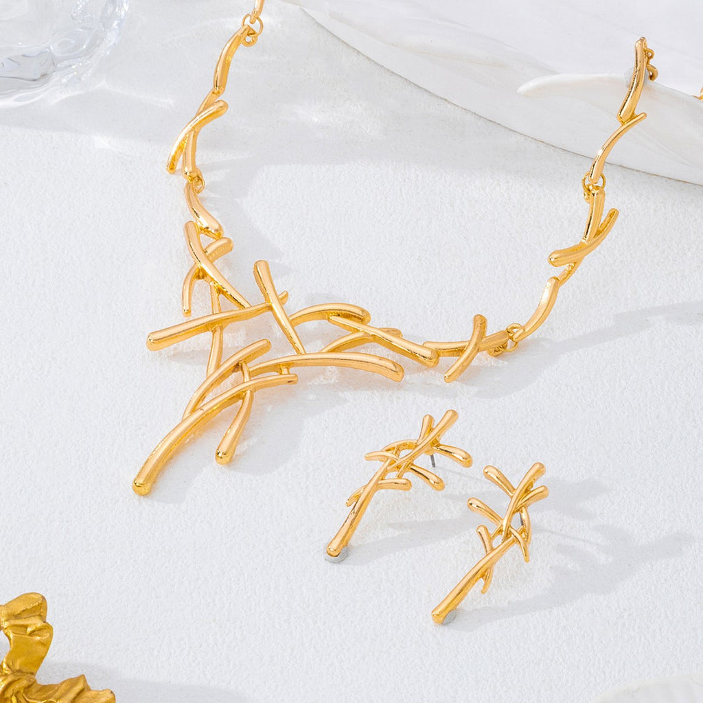 Gold Line Elegance Necklace and Earrings Set