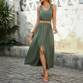 Sleeveless Round Neck Dress with Slit and Buttons