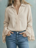 Elegant Cotton Blend Blouse with Lace Finishes
