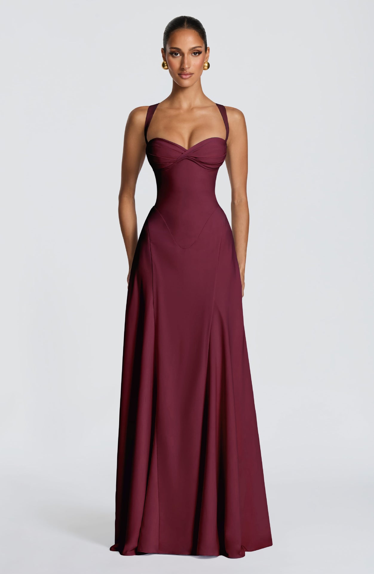 Wide-Strap Knotted Waistline Long Dress