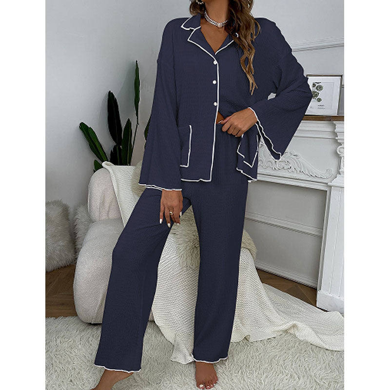 Conjunto de pijama de satén con cuello sastre para mujer
