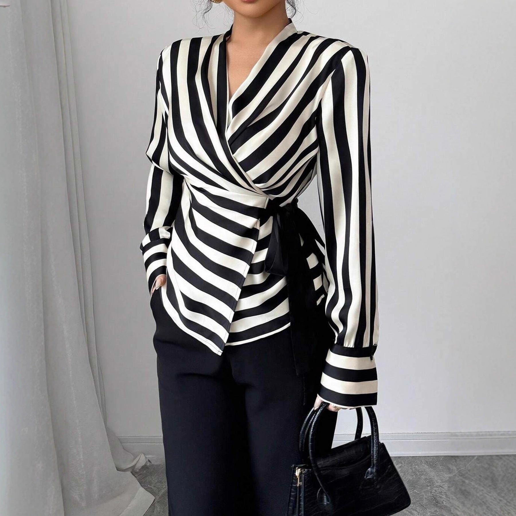 Elegant Striped Long Sleeve Shirt for Women