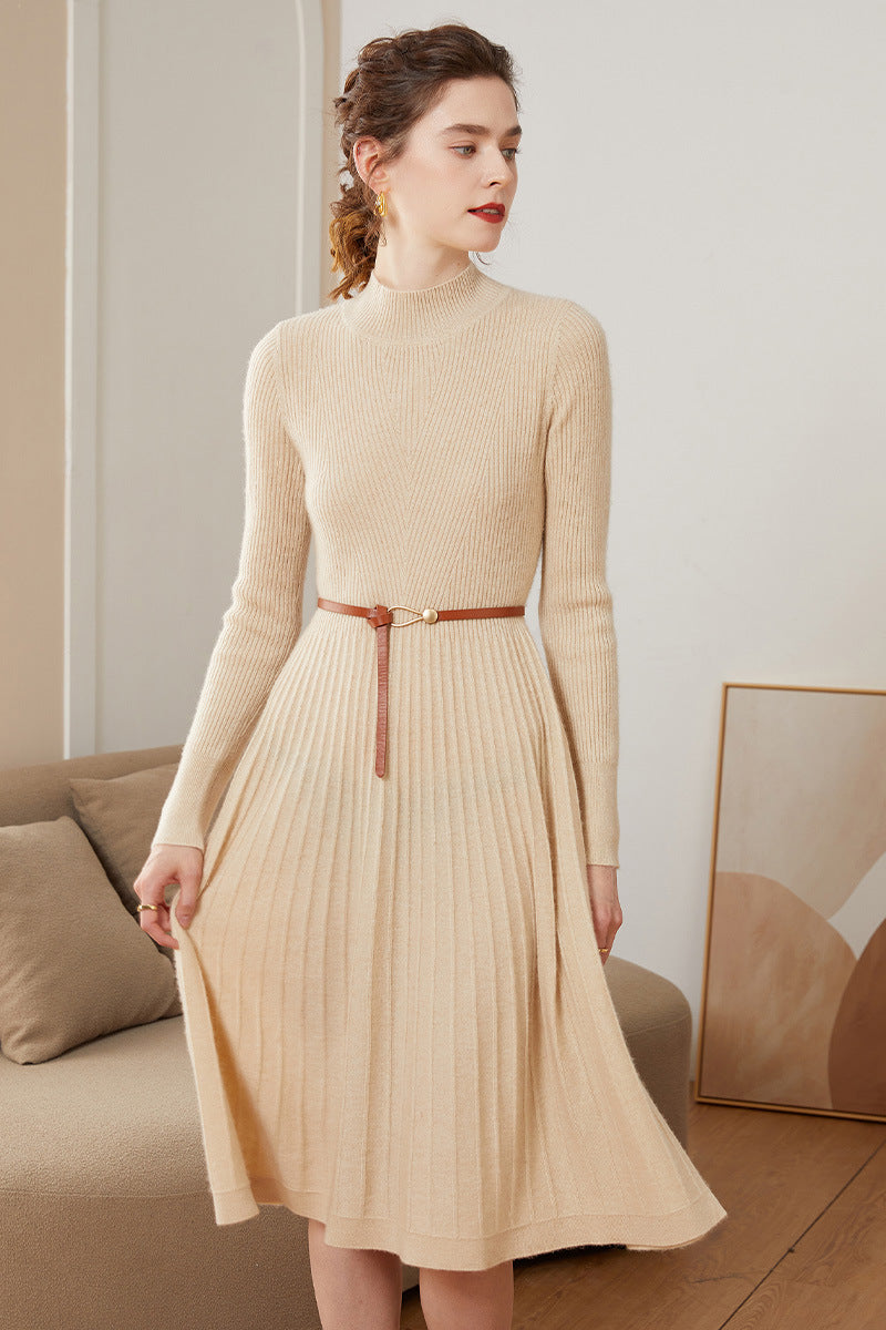 Vestido Sólido de Largo Medio, Elegante y Cómodo
