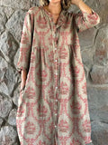 Vestido camisero estampado con cuello redondo y manga larga