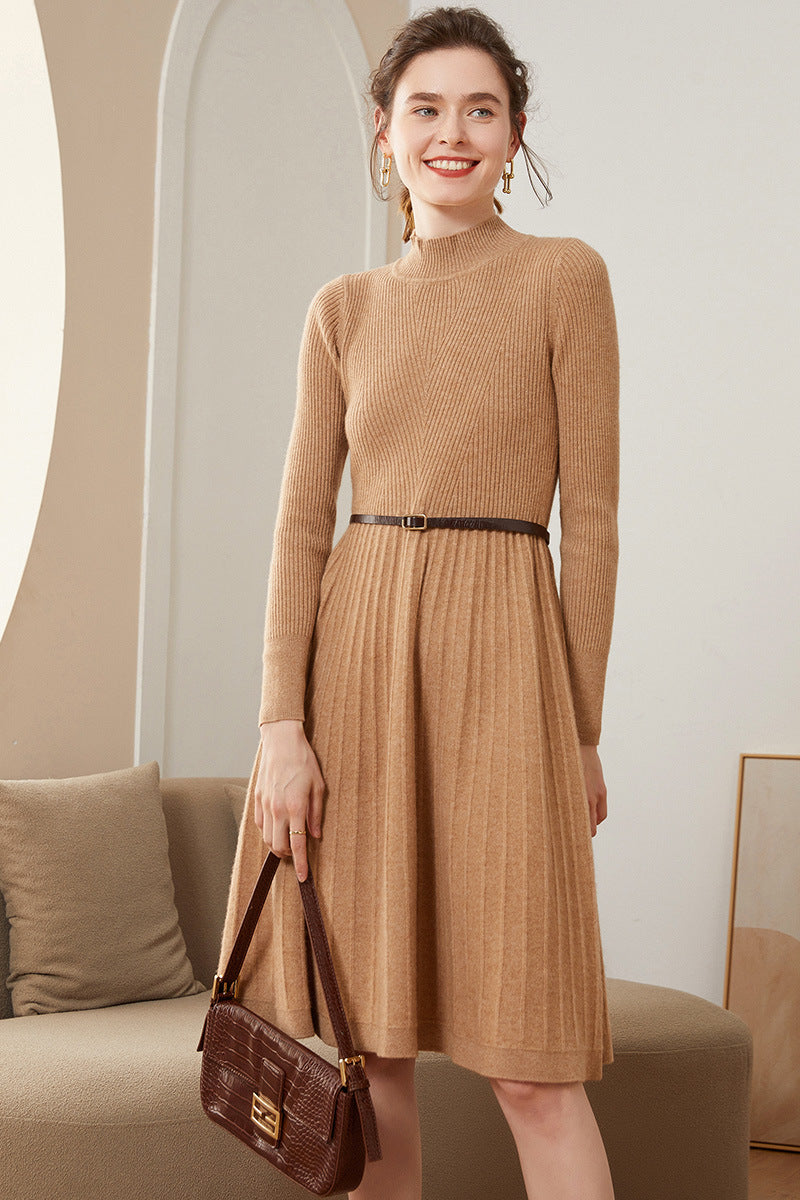 Vestido Sólido de Largo Medio, Elegante y Cómodo
