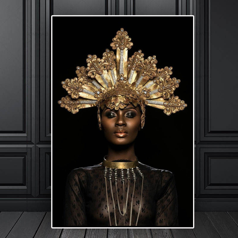 Cuadro en lienzo Mujer africana con corona dorada de moda