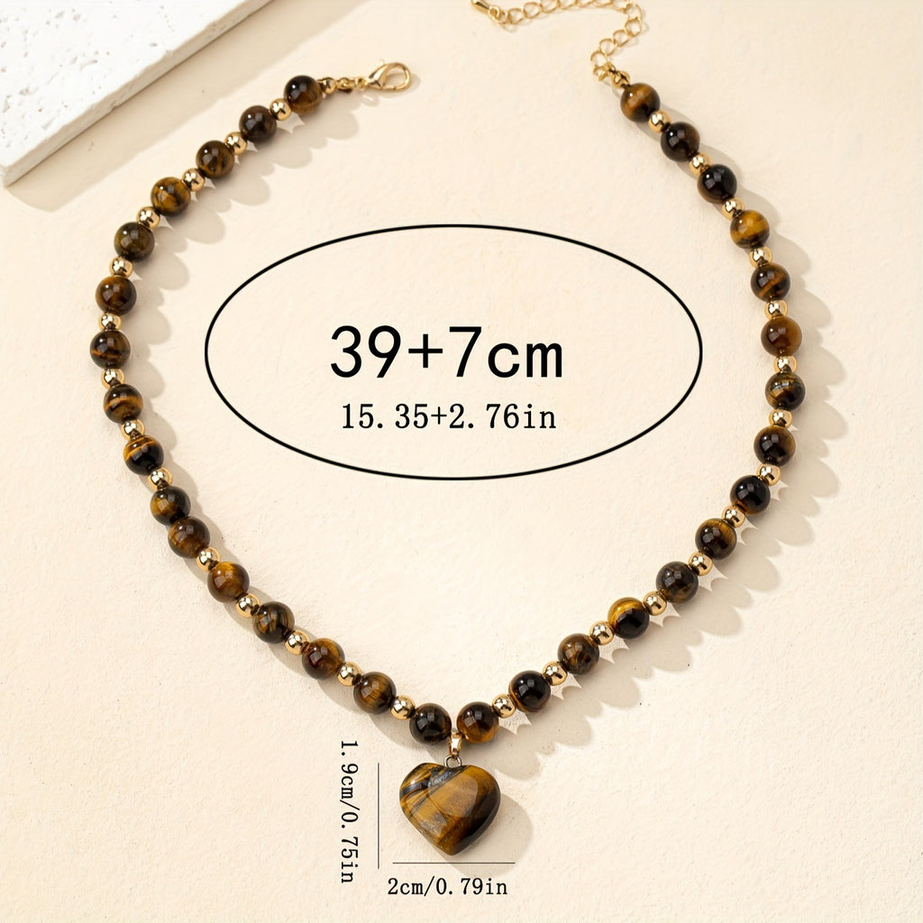 Collar de corazón de ojo de tigre natural