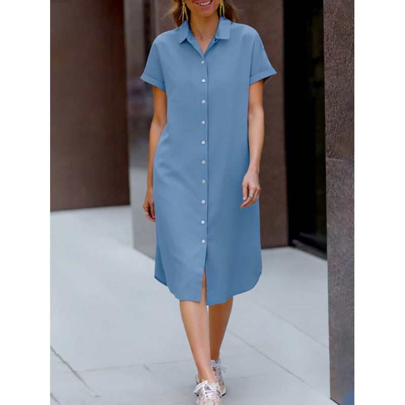 Vestido camisero midi con cuello sastre y botones