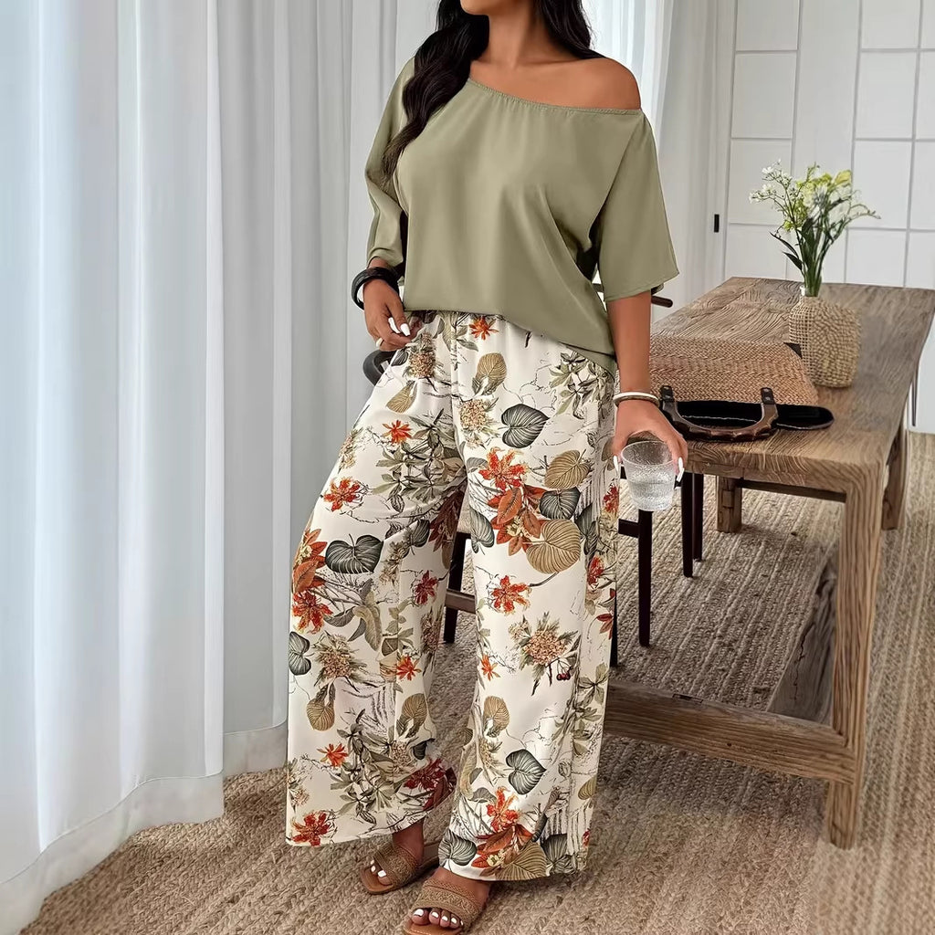 Printed Loose-Fit Set with Wide-Leg Pants