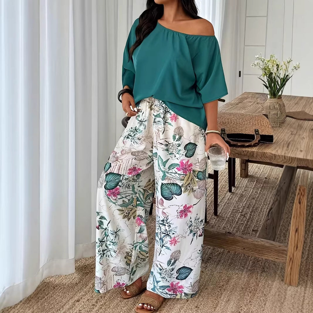 Printed Loose-Fit Set with Wide-Leg Pants
