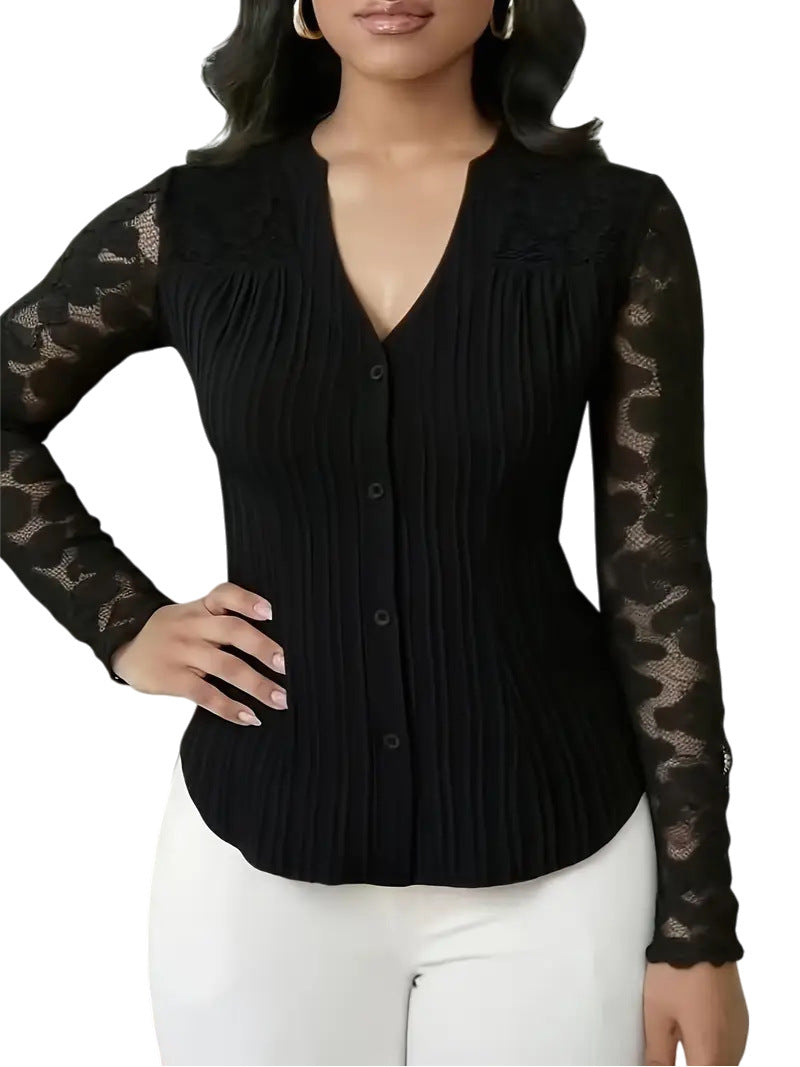 Hollow-Out V-Neck Long Sleeve Cardigan for Women