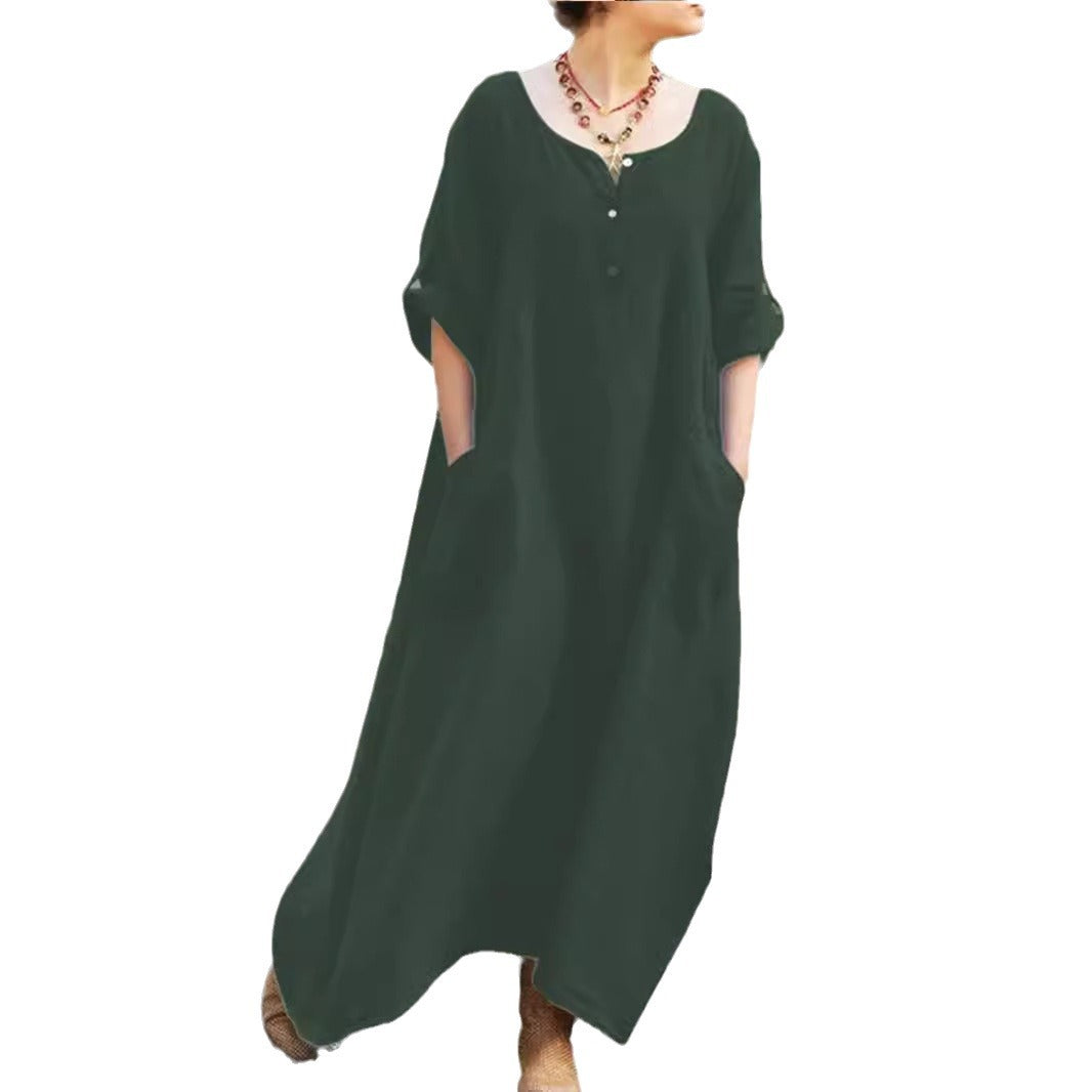 Vestido Suelto Sólido de Corte Acampanado para Mujer