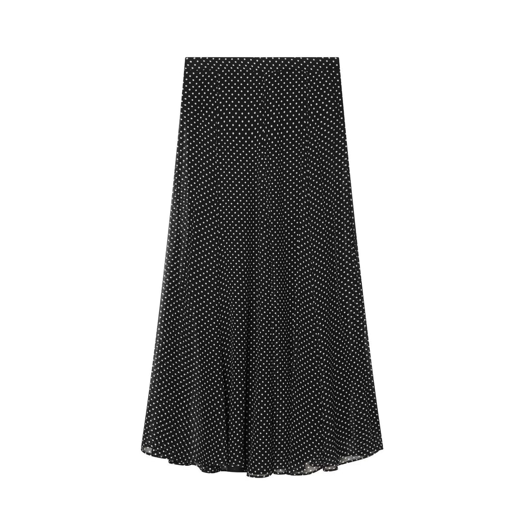 Conjunto de camisa anudada y falda midi de lunares