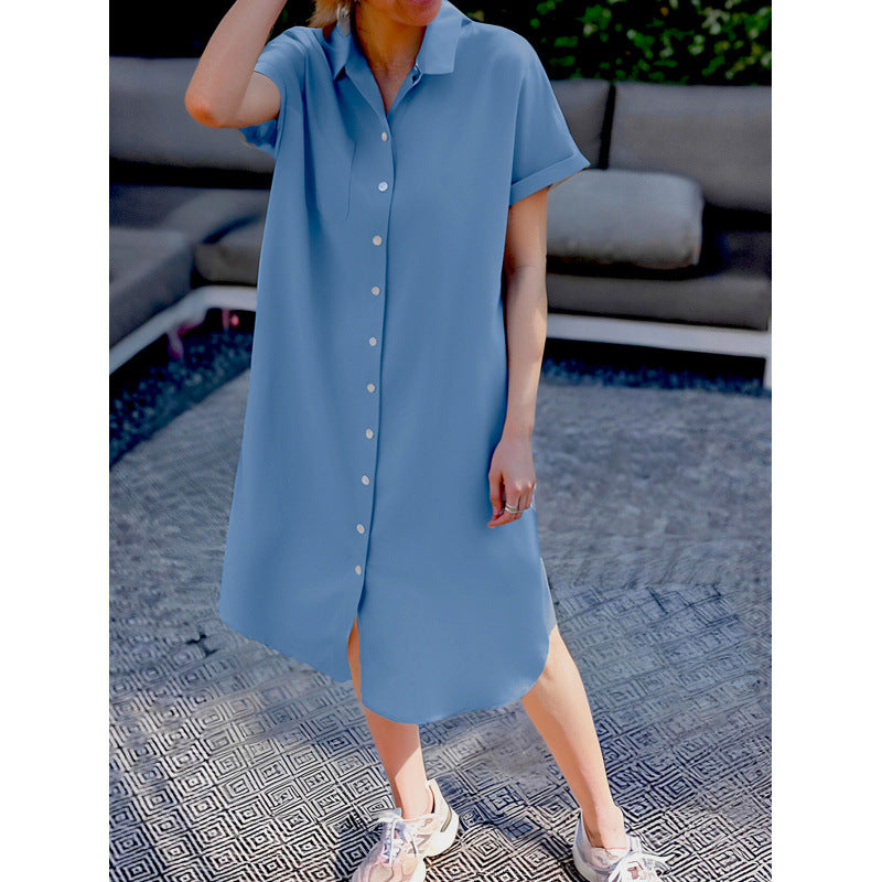 Vestido camisero midi con cuello sastre y botones
