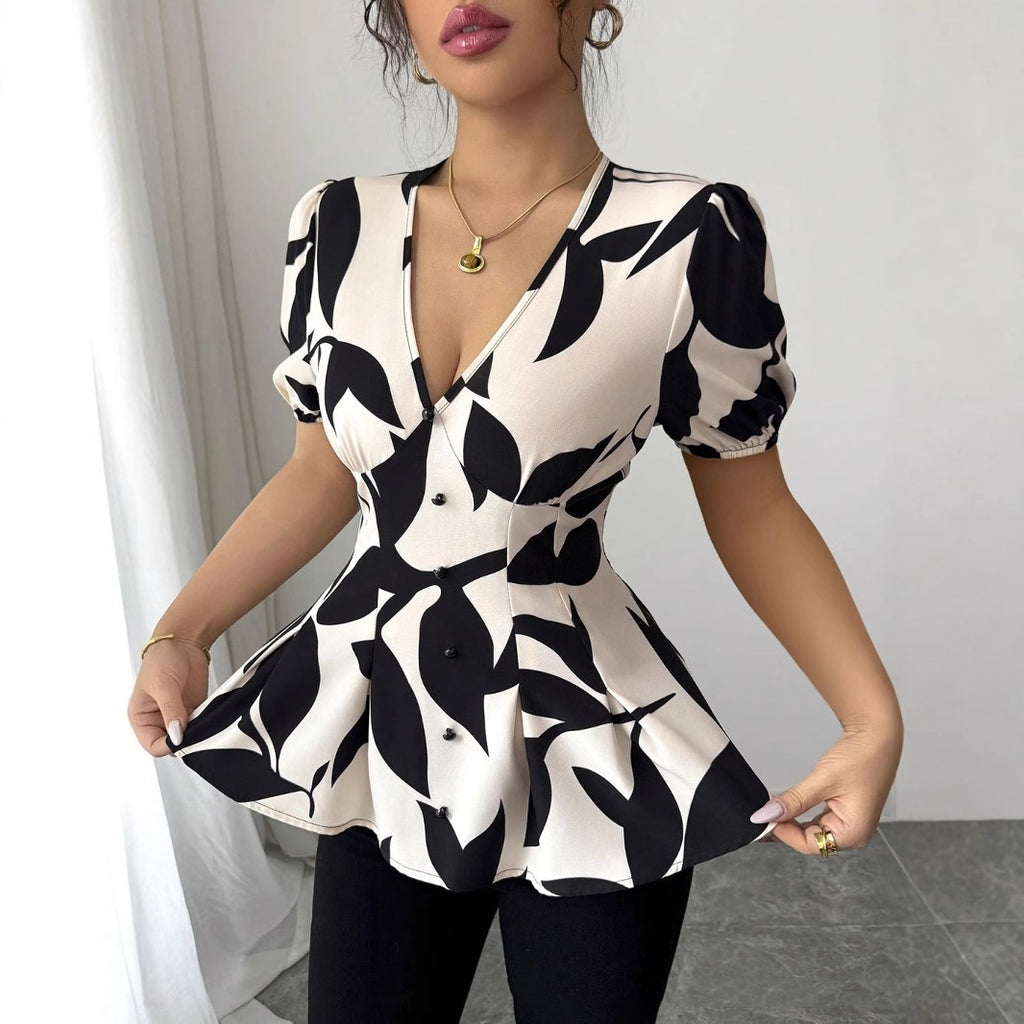 Elegant Floral Print Summer Blouse for Women