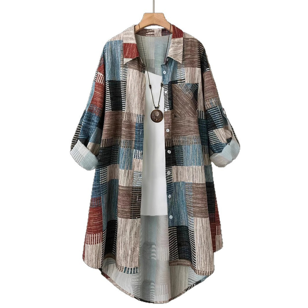 Retro Color-Block Casual Top for Women
