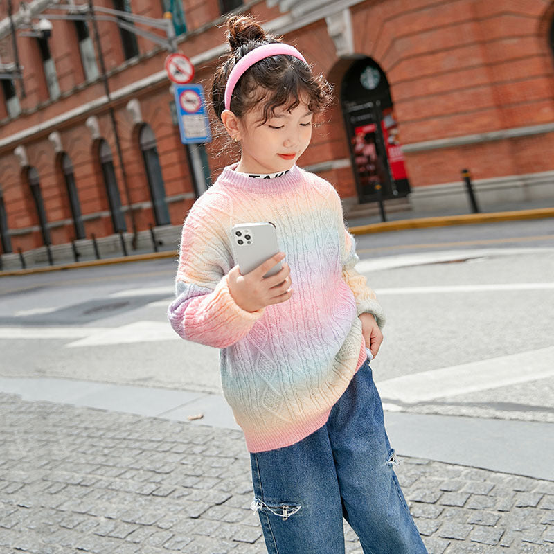 Girls’ Loose Korean-Style Pullover Sweater