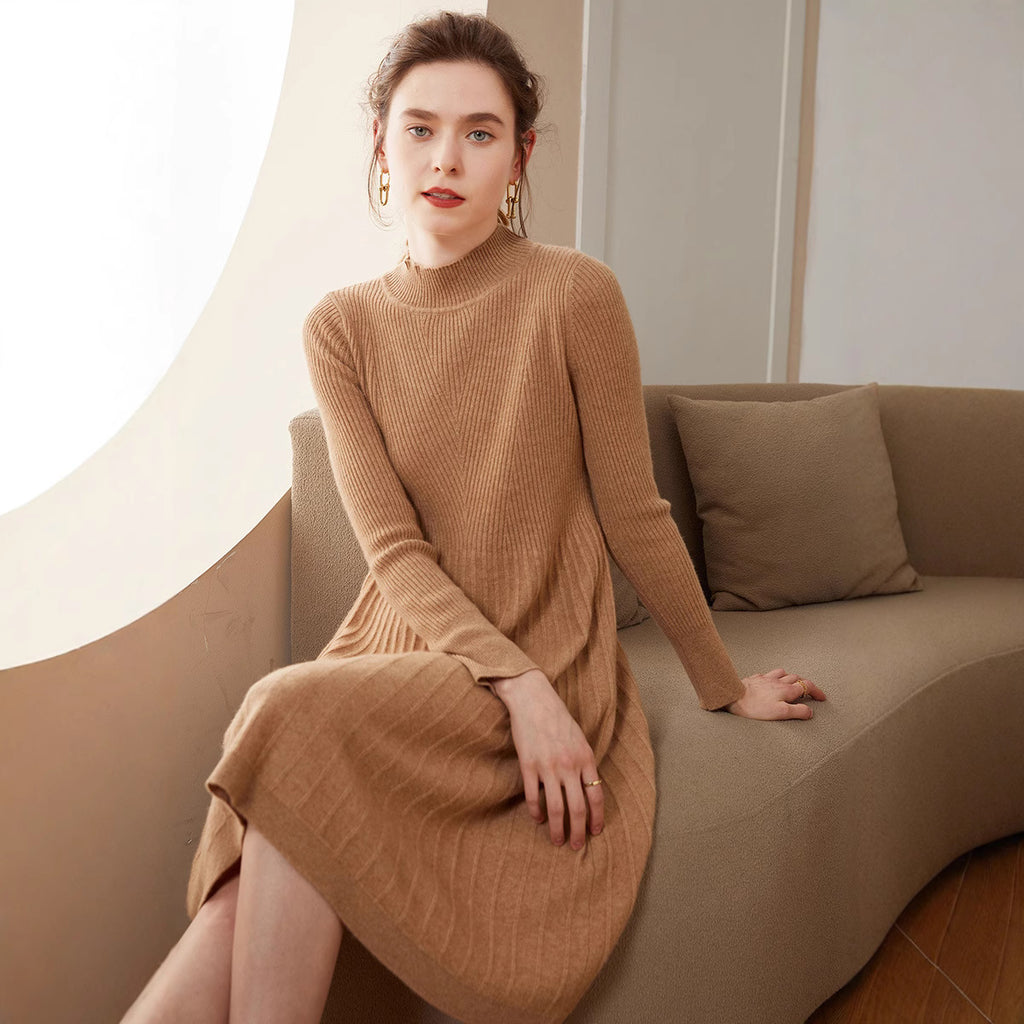 Vestido Sólido de Largo Medio, Elegante y Cómodo